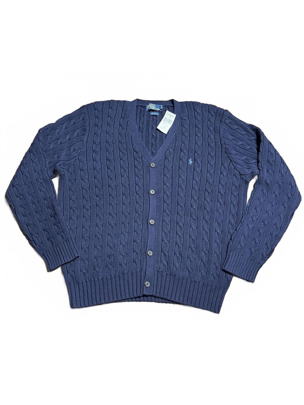 Polo Ralph Lauren Mens Cable Knit Cardigan Sweater Cotton XL Navy NWT Old Money